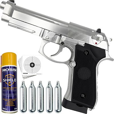 Pistola de Airgun Rossi M92 4,5mm CO2 Blowback Metal Silver