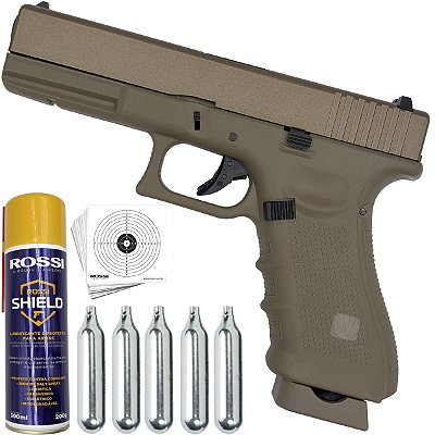 Pistola Airgun Rossi G17 Tan CO2 4,5mm Blowback Metal Semi