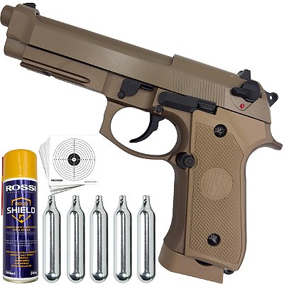 Pistola de Airgun Rossi M92 4,5mm Co2 Blowback Metal Tan
