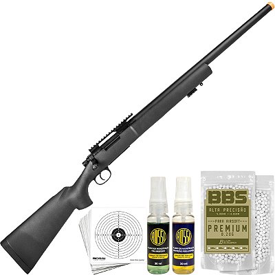Rifle Sniper Pressão Airsoft M24 Storm Black Rossi 6mm Mola