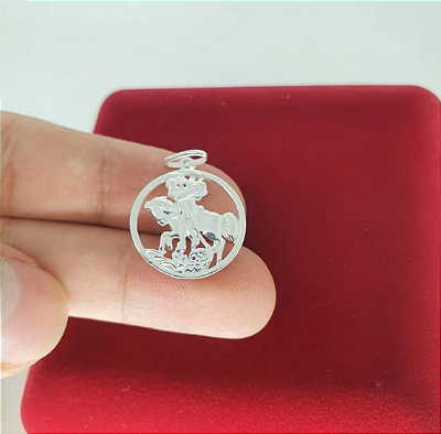 Pingente Prata 925 Legitima São Jorge Redondo 20mm X 28mm