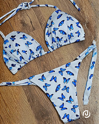 Biquíni Fita Borboleta Feminino Estampa Azul