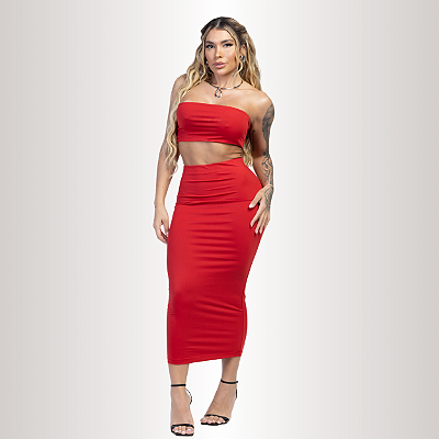 CONJUNTO SAIA E TOP FAIXA VERMELHO