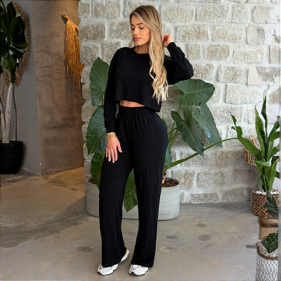 CONJUNTO CINTIA MOLETOM PRETO