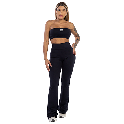 CONJUNTO TOP FAIXA E LEGGING FLARE PRETO
