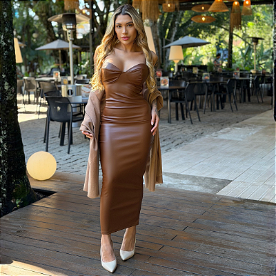 VESTIDO DÉBORA MIDI COURINO MARROM