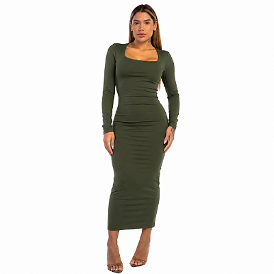 VESTIDO LUANA MIDI VERDE MILITAR