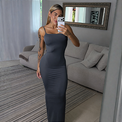 VESTIDO LYA LONGO CINZA