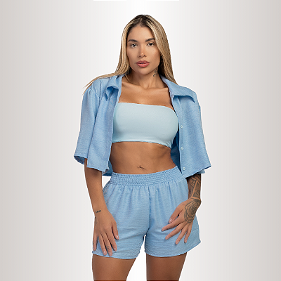 CONJUNTO CAU SHORT E CAMISA AZUL
