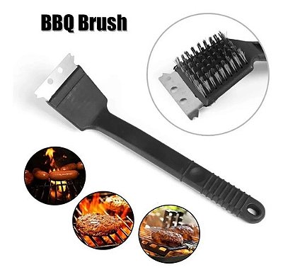 Escova Limpa Grelha De Churrasqueira Espátula Cerdas De Aço