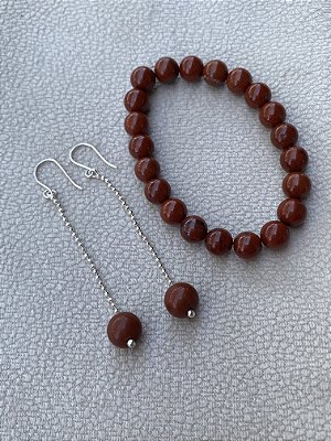 Conjunto Brinco e Pulseira Jaspe