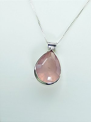 Colar Quartzo Rosa Gota Facetada