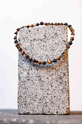 Pulseira olho de tigre com aço P
