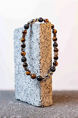 Pulseira olho de tigre com aço M