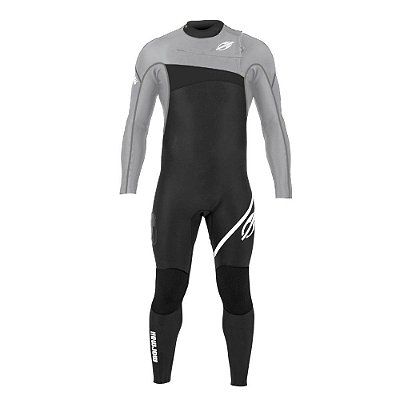 Long John Mormaii Manga Longa Chestzip 3.2mm Flexxxa Pro Surf Preto/Cinza Claro