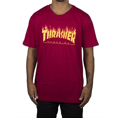 Camiseta Thrasher Flame Logo Masculina Vermelho Escuro