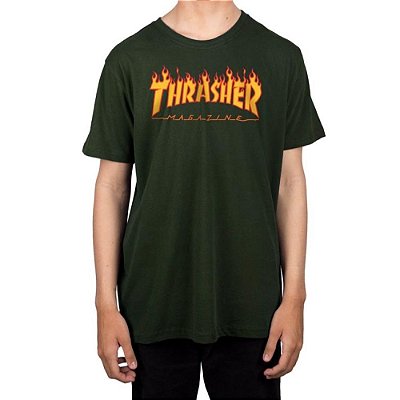 Camiseta Thrasher Flame Logo Masculina Verde Escuro
