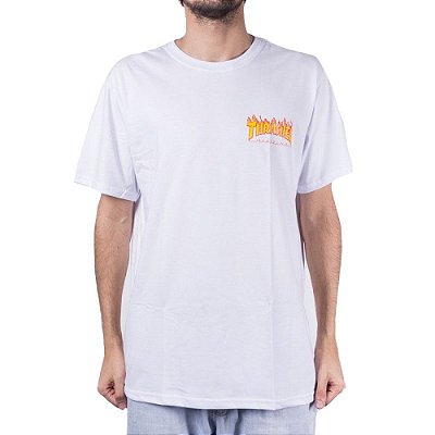 Camiseta Thrasher Flame Logo Button Masculina Branco