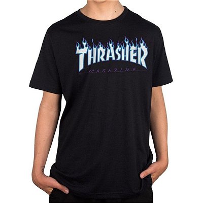 Camiseta Thrasher Flame Logo Sky Masculina Preto
