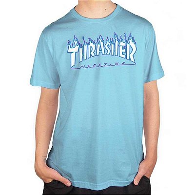 Camiseta Thrasher Flame Logo Sky Masculina Azul Claro