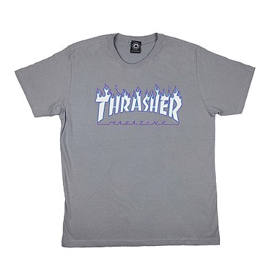 Camiseta Thrasher Flame Logo Sky Masculina Cinza Escuro