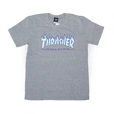 Camiseta Thrasher Flame Logo Sky Masculina Cinza Mescla