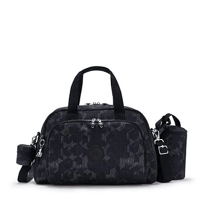 Bolsa Kipling Camama Mysterious Grid Preto/Cinza