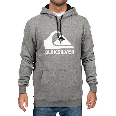 Moletom Quiksilver Canguru Full Logo Plus Size Cinza Mescla