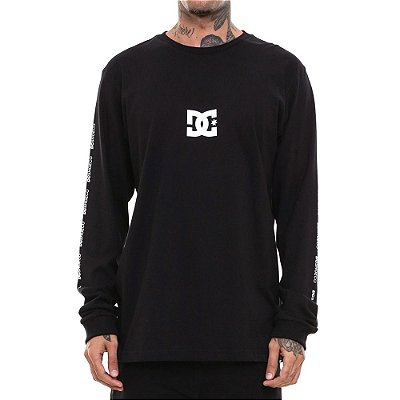 Camiseta DC Shoes Manga Longa Minimal Stripe Masculina Preto