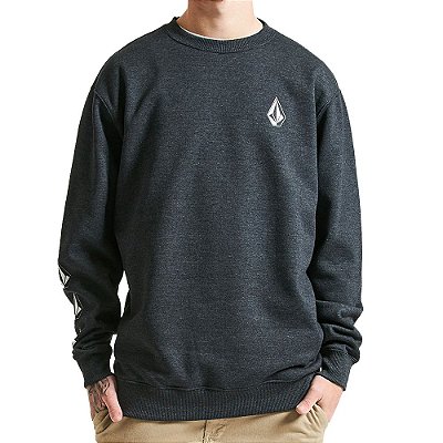 Moletom Volcom Careca Iconic Masculino Oversize Preto Mescla