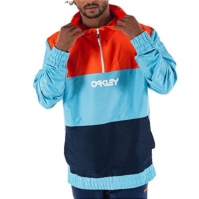 Jaqueta Oakley FP Block Windbreaker Masculina Azul/Vermelho