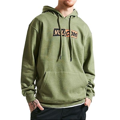 Moletom Volcom Canguru Stone Split Masculino Verde Mescla