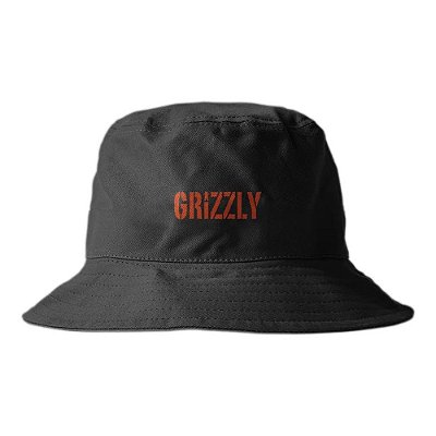 Chapéu Grizzly Tie Dye Stamp Bucket Hat Dupla Face Preto