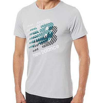 Camiseta New Balance Heathertech Estampada Masculina Cinza E