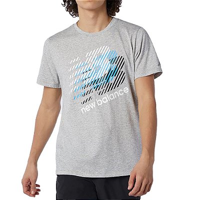 Camiseta New Balance Heathertech Estampada Masculina Cinza E