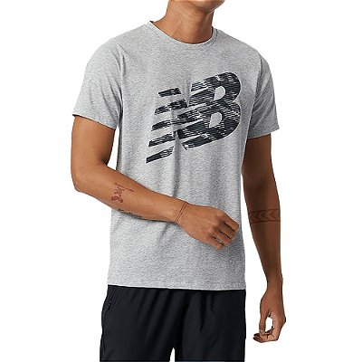 Camiseta New Balance Heathertech Estampada Masculina Cinza