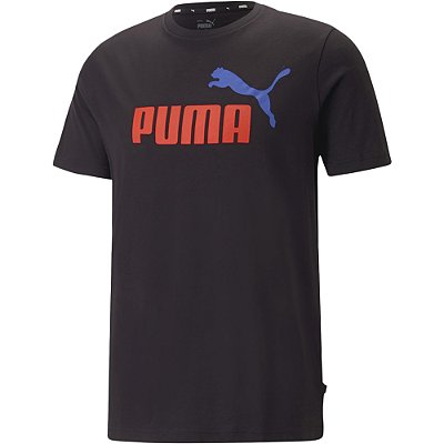Camiseta Puma Ess+ 2 Col Logo Masculina Black/Warm Earth