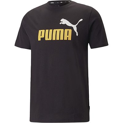 Camiseta Puma Ess+ 2 Col Logo Masculina Black/Mustard Seed
