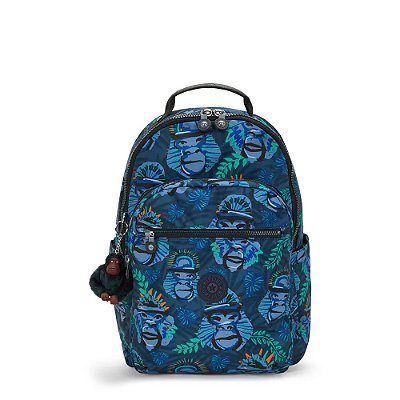 Mochila Kipling Seoul College Blue Monkey Fun Estampado