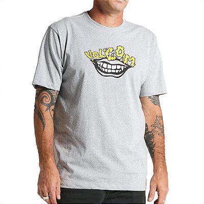 Camiseta Volcom Evil Grin SM25 Masculina Mescla Cinza