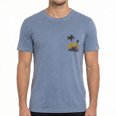 Camiseta Osklen Slim Stone Coqueito Aquarela Azul Rio