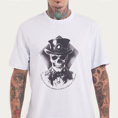 Camiseta MCD Aviamentação Caveira SM26 Masculina Branco