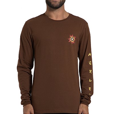 Camiseta Hurley Manga Longa Dragon Masculina Marrom