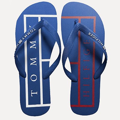 Chinelo Tommy Hilfiger Strips Hilfiger Beach Greek Isle Blue