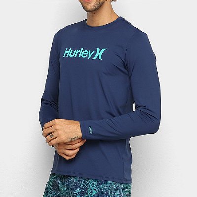 Lycra Camiseta Surf Hurley Manga Longa Type Azul Marinho