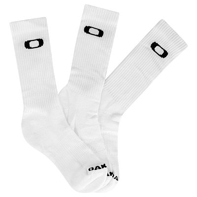 Meia Oakley Crew Sock 2.0 Cano Alto Kit 3 Pares Branco