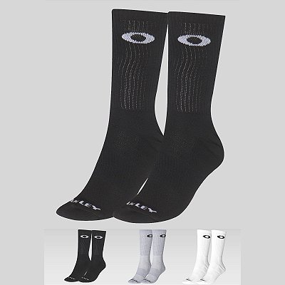 Meia Oakley Essential Crew Sock Alto Kit 3 Pares Preto/Cinza/Branco