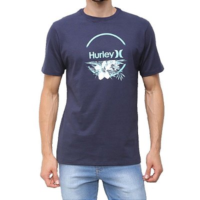 Camiseta Hurley Aqua Floral Masculina Azul Marinho