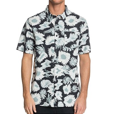 Camisa Quiksilver Manga Curta Warped Masculina Preto/Branco