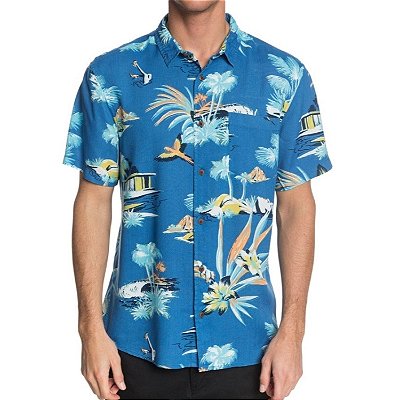 Camisa Quiksilver Manga Curta Vacancy Masculina Azul